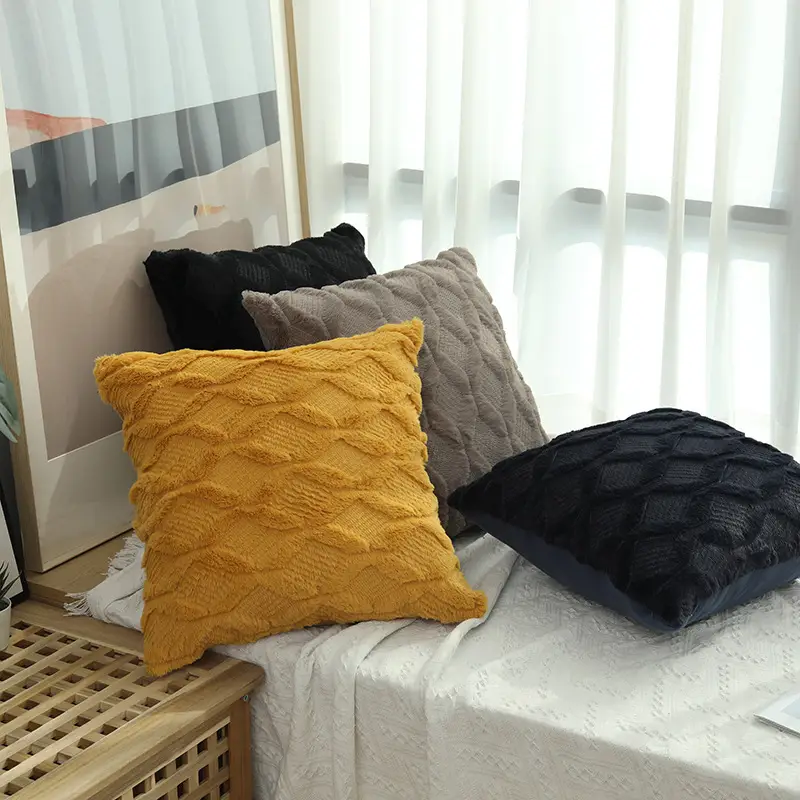 Solid Color Creative Simple Embroidered Plush Pillowcase