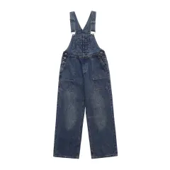 Denim Suspender Pants Women's Design Sense Loose Washed-out - Blue - View 1