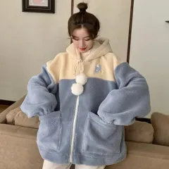 Fleece-lined Thickened New Loose All-matching Lazy Style Lambswool Western Style Warm Coat For Women - Sky Blue - View 1