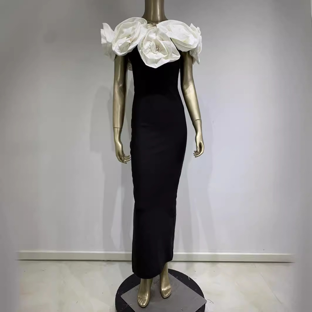 Straight-Shoulder Mesh Dress
