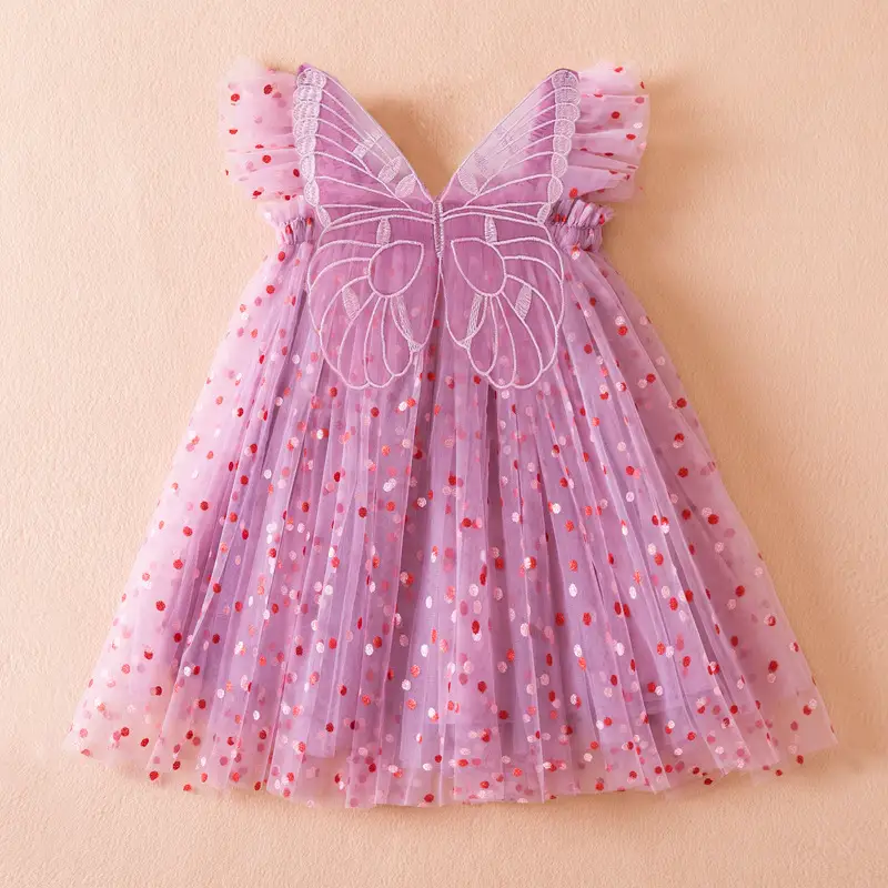 Korean Style Flounced Sleeve Dot Mesh Princess Dress
