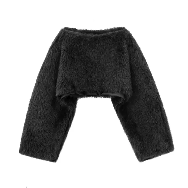 Artificial Fur Effect Temperament Versatile Short Top Black - Shop at LoveMi