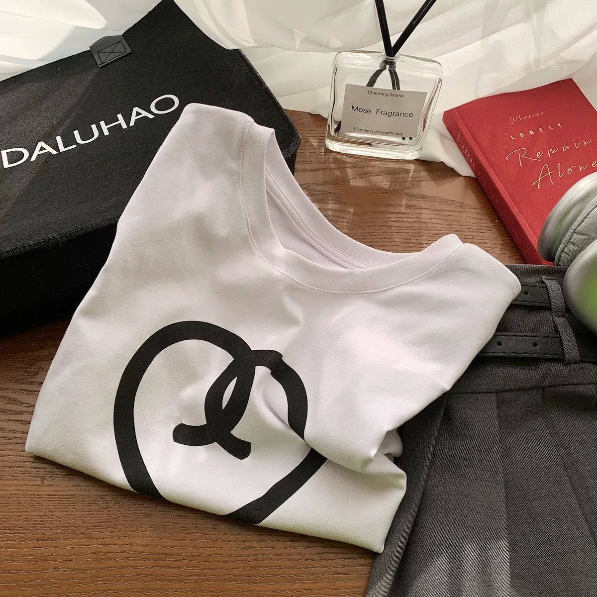 Printed Loose Summer New Short sleeved T shirt For Women White Heart - Shop at LoveMi