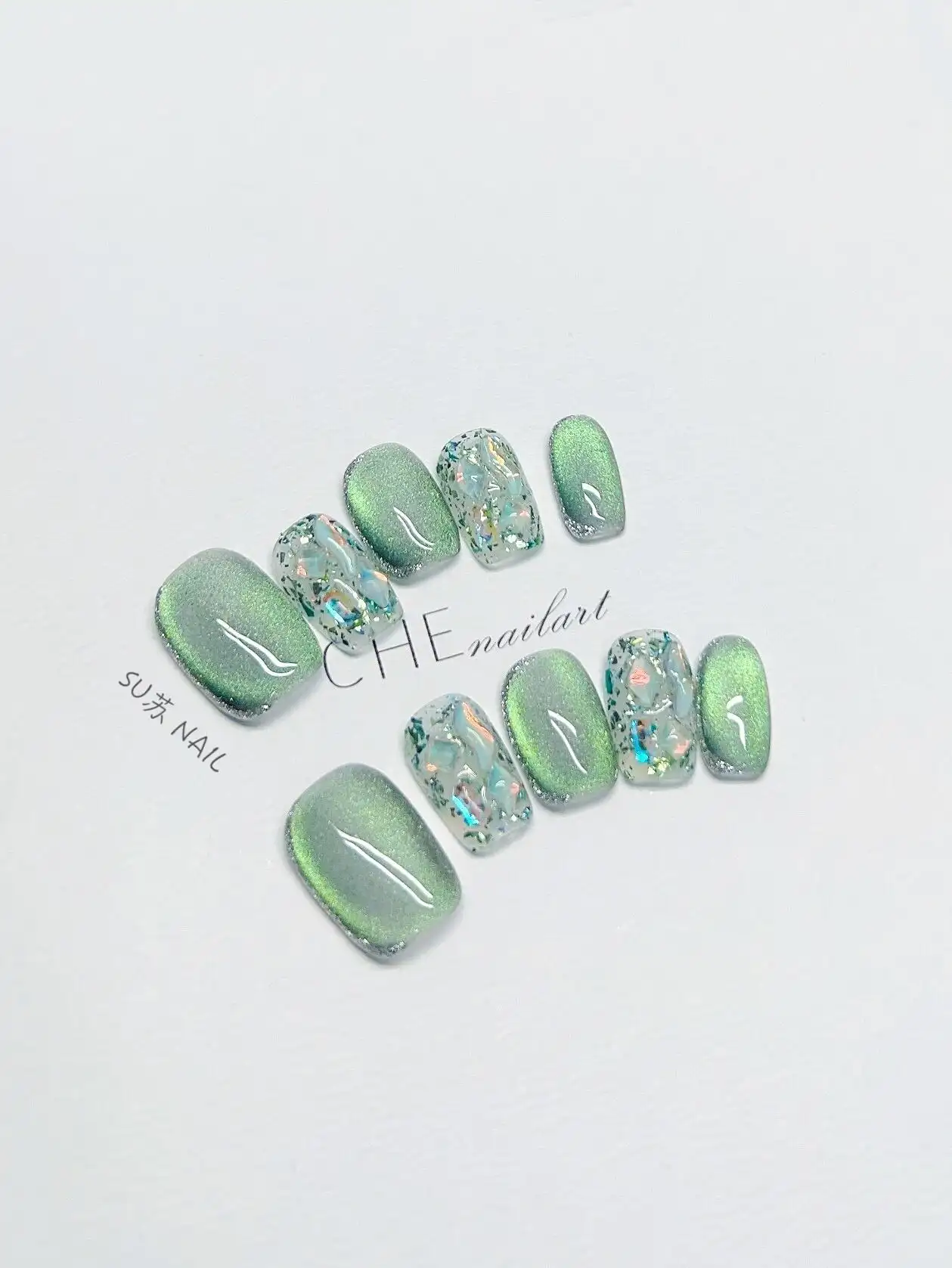 Rhinestone White Summer Finished Product Nail Shaped Piece