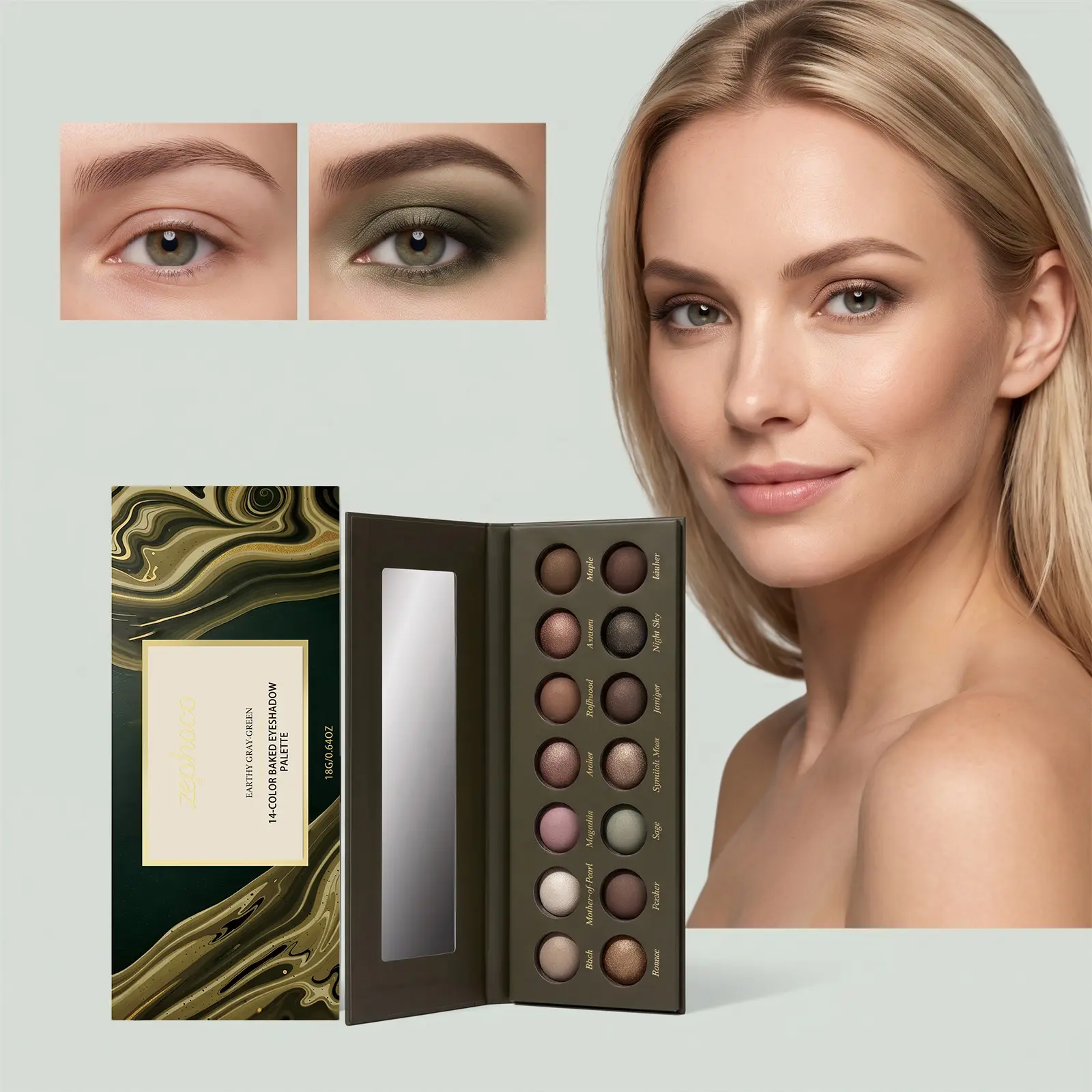 14-Color Earthy Olive Eyeshadow Palette