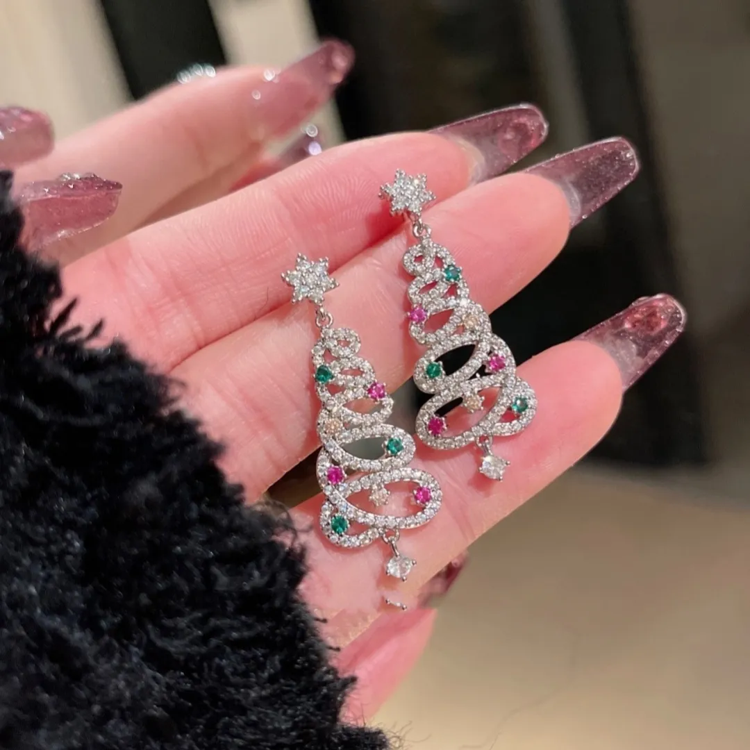 New Full Inlaid Colorful Zircon Christmas Tree Tassel Earrings Women's Fashion Personality Earrings Party Jewelry Christmas Gift – image 8