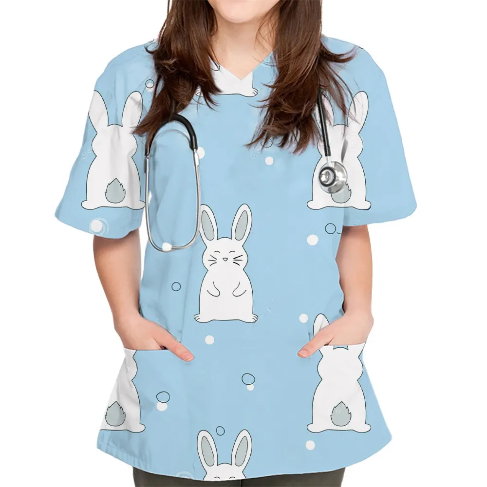 V-neck Cute Plain Pattern Series 3D Cloth For Nursing Workers - S31Hs0878