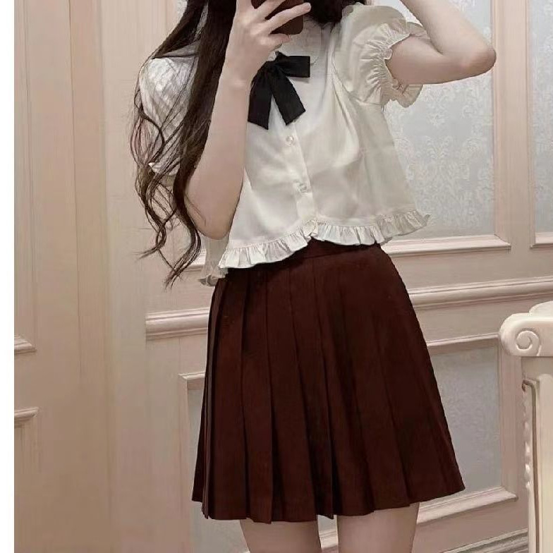 Women's Summer College Style Puff Sleeve White Short Sleeve Shirt