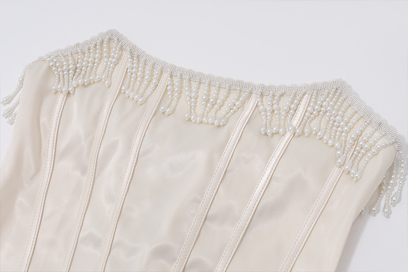 Slim Fit Fishbone Tube Top Pearl Strap Sleeveless Irregular Vest