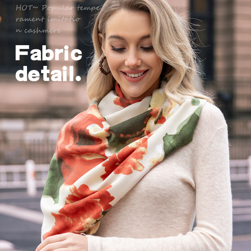 Chinese Style Artificial Cashmere Scarf Women's Fashionable Elegant High-grade Printing