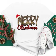 New Year Christmas Plus Size Round Neck Short Sleeve T-shirt - Eg1455 - View 1
