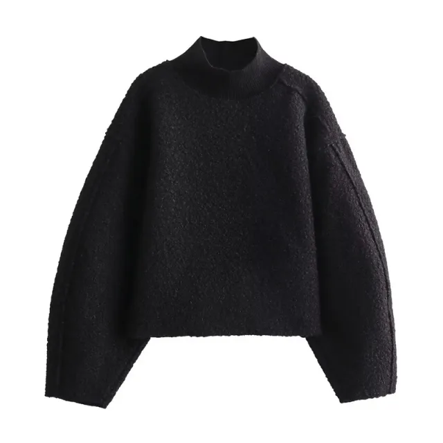 Fashion Design Warp Knitted Beaded Leather Sweater For Women Black - Shop at LoveMi