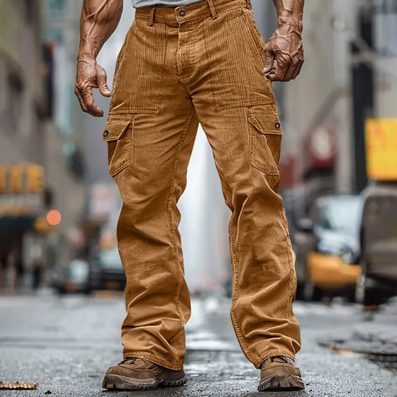 Corduroy Wear-resistant Casual Elastic Waist Multi-pocket Pure
