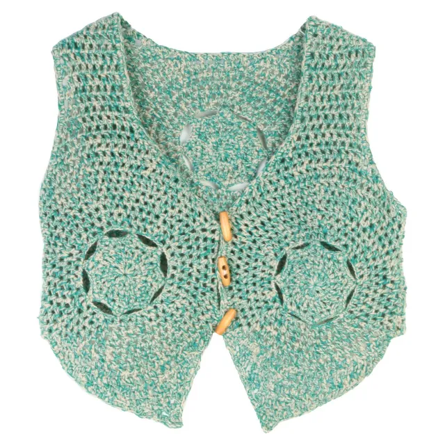 Sleeveless Vest Top Hand Crochet Collar Waistcoat Green - Shop at LoveMi