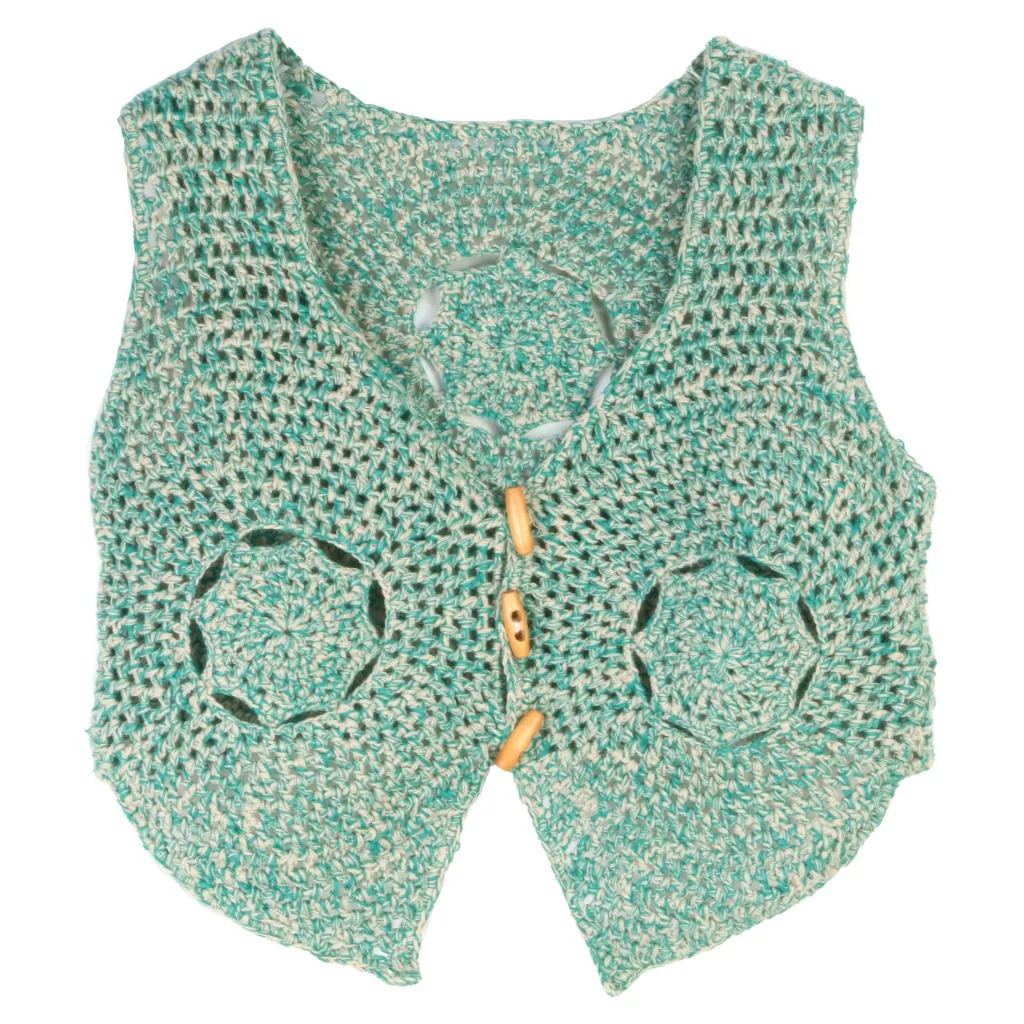 Sleeveless Vest Top Hand Crochet Collar Waistcoat - Green