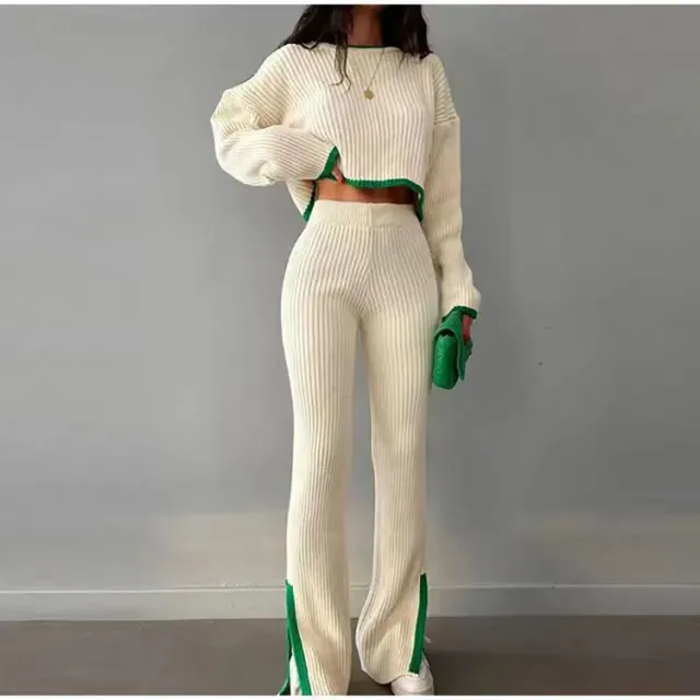 Knitted Top And Trousers Two piece Set Sweater Apricot - Shop at LoveMi