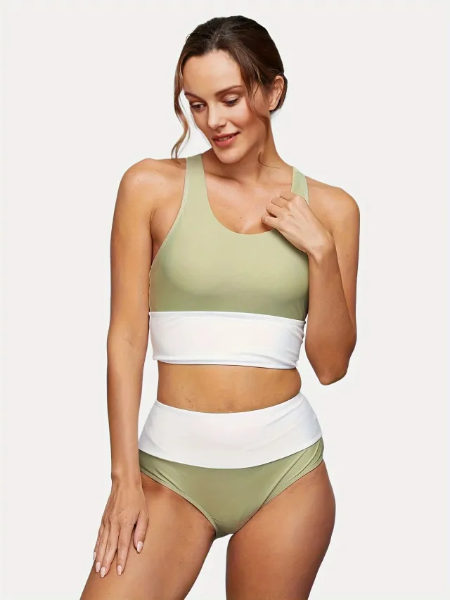 Plus Size Split Swimsuit Printed Zipper Bikini Swimsuit Green - Shop at LoveMi