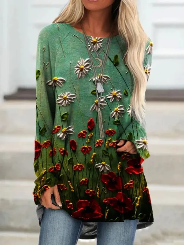 Pullover Long Sleeve Abstract 3D Printed Loose Round Neck Women's T shirt Bl22091Lc - Shop at LoveMi
