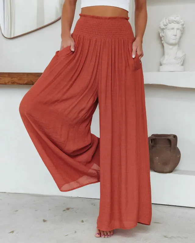 Cotton Wide leg Pants Loose And Elastic Pocket Casual Pants Trousers Red - Shop at LoveMi