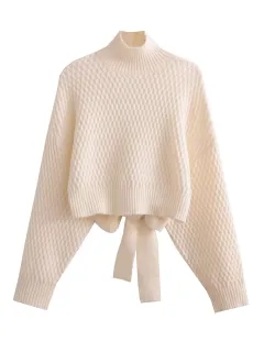 Women's Fashionable Temperament Half-high Collar Long Sleeves Sweater - White - View 1