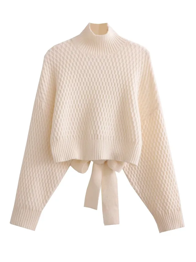 Women's Fashionable Temperament Half high Collar Long Sleeves Sweater White - Shop at LoveMi