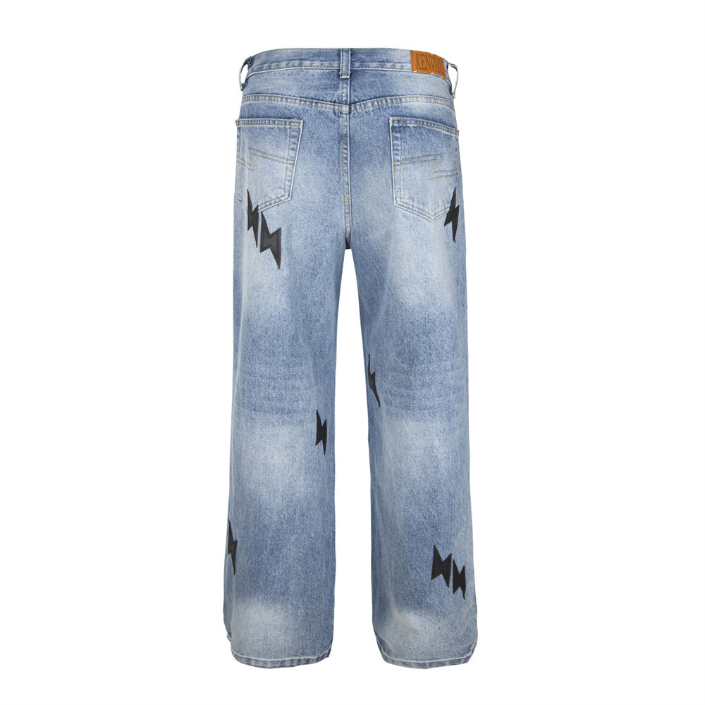 Lightning Embroidered Denim Trousers Men - Image 5