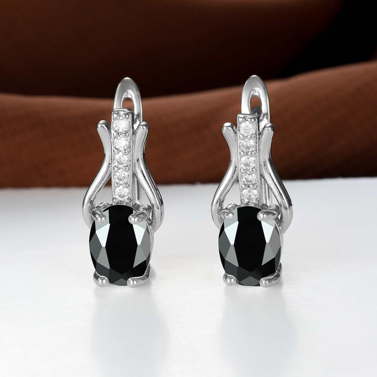 Oval Garnet Crystal Champagne Gold Ear Clips For Women