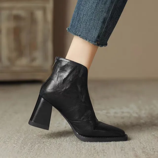 Women's Fashion Retro Square Toe Ankle Boots Black - Shop at LoveMi
