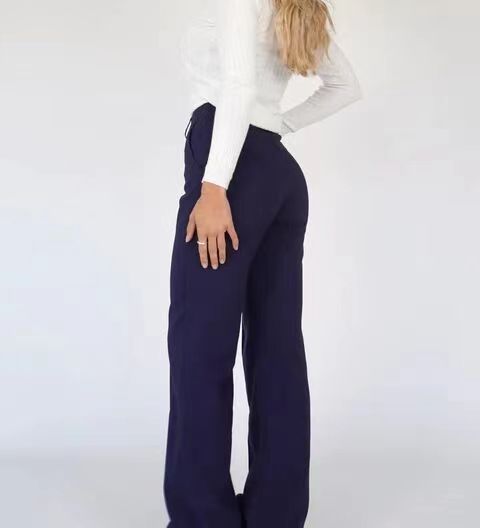 Solid Color Simple Fashion Commuter Business Casual Pants Dark Blue - Shop at LoveMi