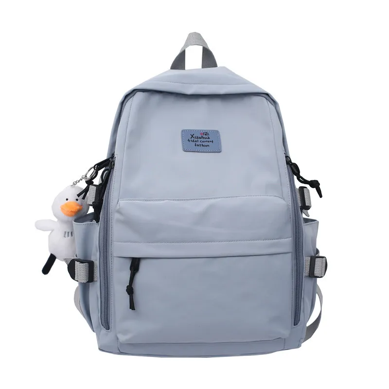 School Season New Fashion Backpack Fresh Middle School Students Korean Casual Solid Color Backpack - Blue