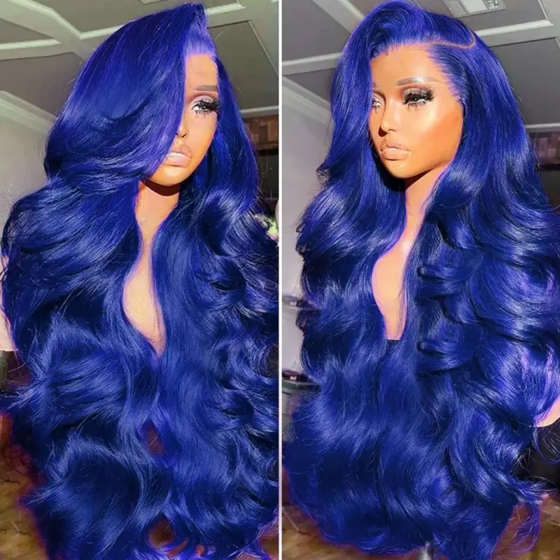 Wig Women's Mid-length Dark Blue Big Wavy