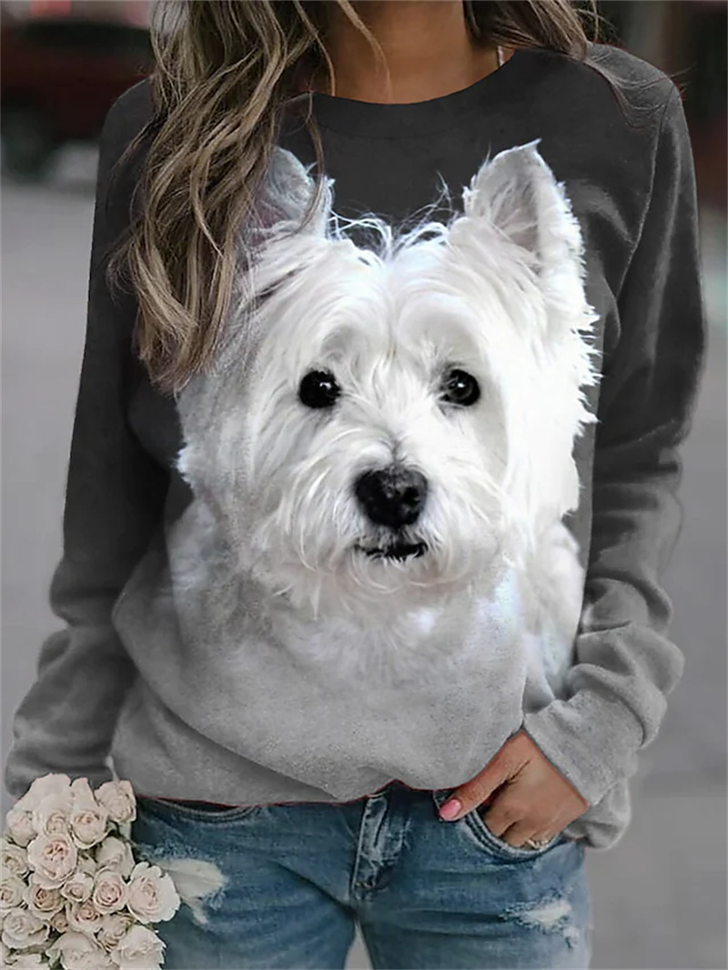 Women's Fashion Animal Loose Print Long Sleeve Crew Neck Sweater