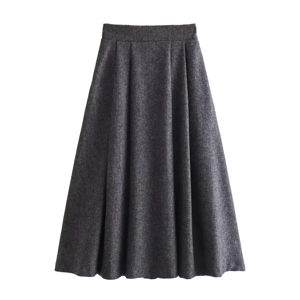 Women's Elegant Vintage Blend Minimalist Suit High Waist Skirt - Gray Skirt