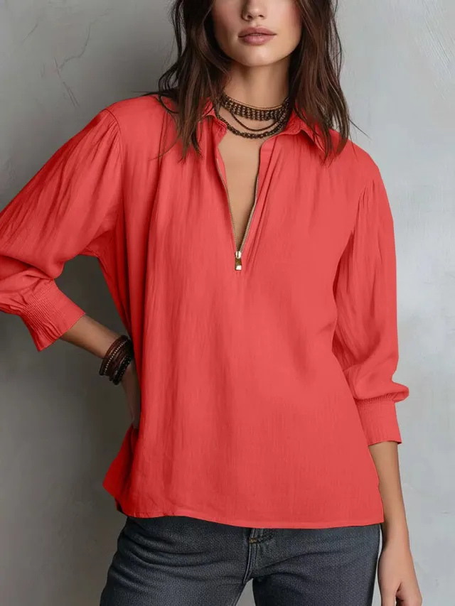 Womens Western style Shirt collar Pullover Red - Shop at LoveMi