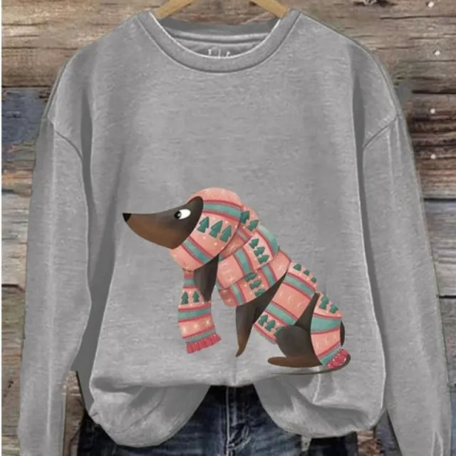 Round Neck Print Sweatshirt Autumn And Winter Casual Versatile Long Sleeves Women Gray - Shop at LoveMi