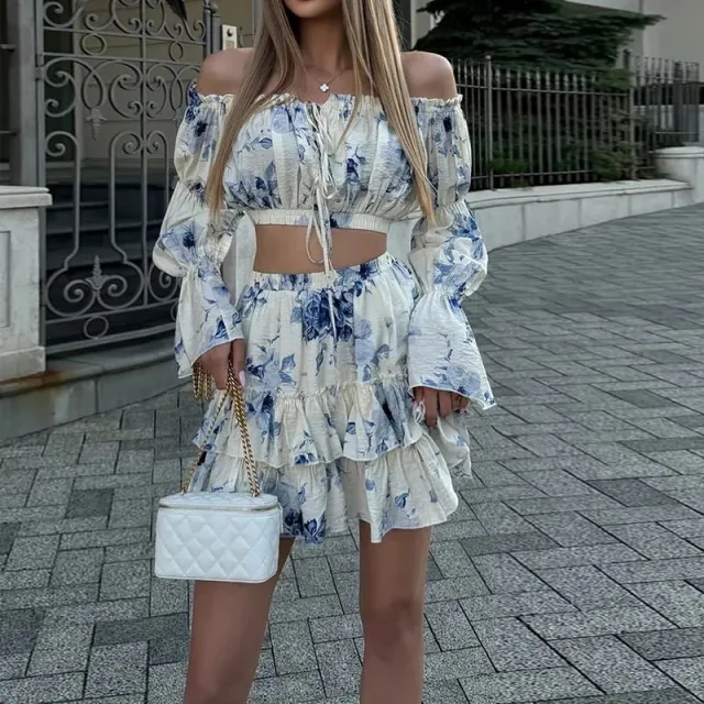 Women's Clothing Sweet And Spicy Style Midriff baring Top Little Short Dress Two piece Set Light Blue - Shop at LoveMi