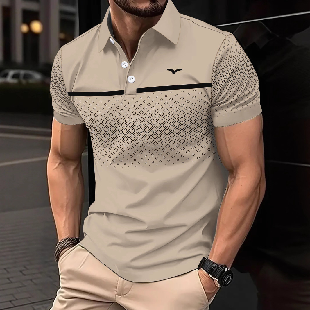 Men's Slim-Fit Printed Lapel Short-Sleeve Polo Shirt