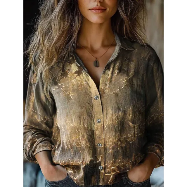 Retro Print Long Sleeve Casual Shirt Zvz59312 - Shop at LoveMi