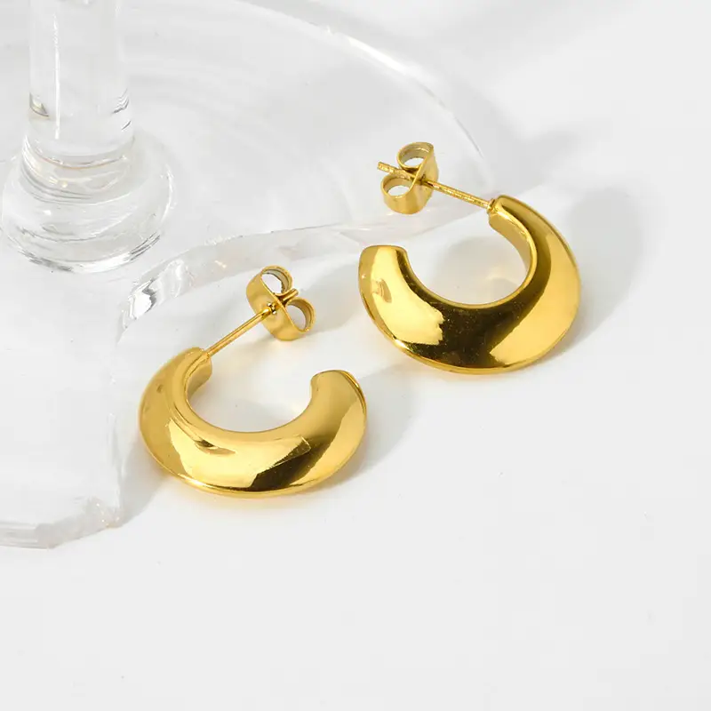 New Ins Internet Celebrity Same Titanium Steel C- Shaped Earrings Simple Style All-matching