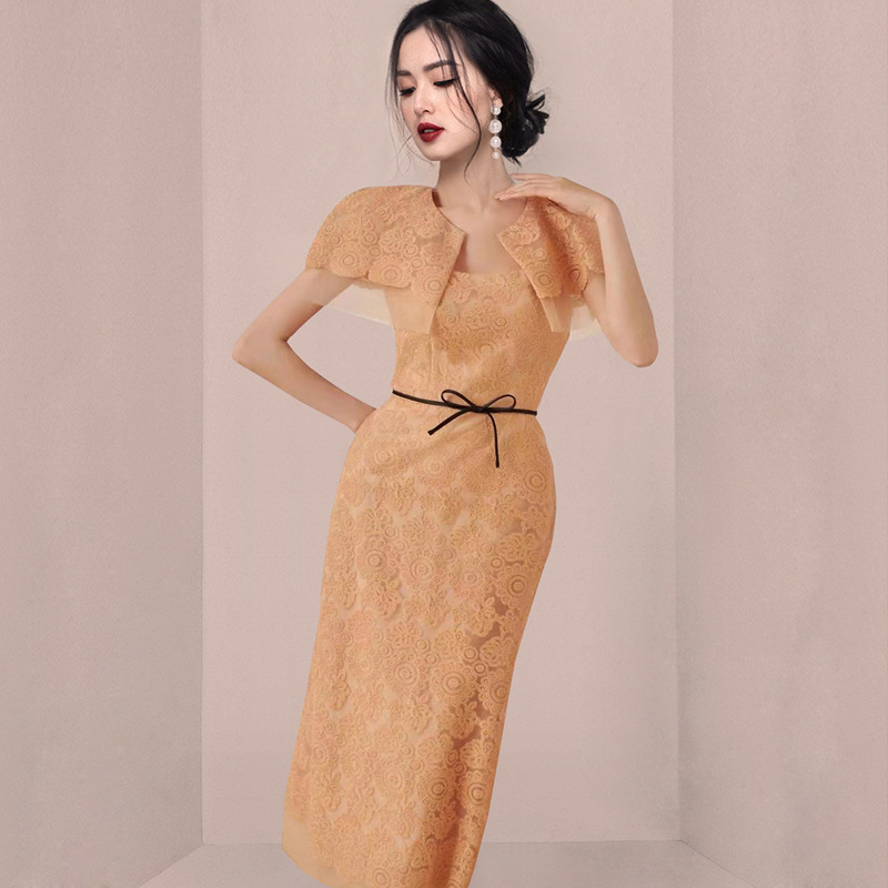 Cape-Collar Bow Midi Dress, picture 4 of 5