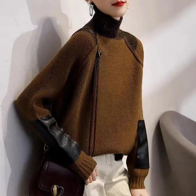 Women's Autumn And Winter Casual Loose High Neck Sweater Brown - Shop at LoveMi