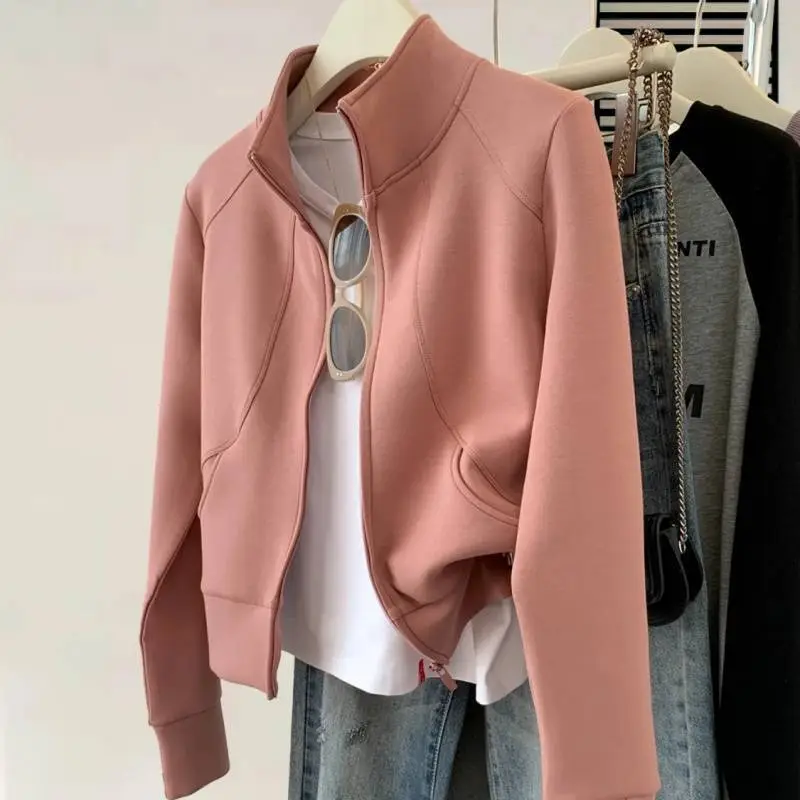 Plus Size Stand Collar Zipper Cardigan Sweater Coat - Tan
