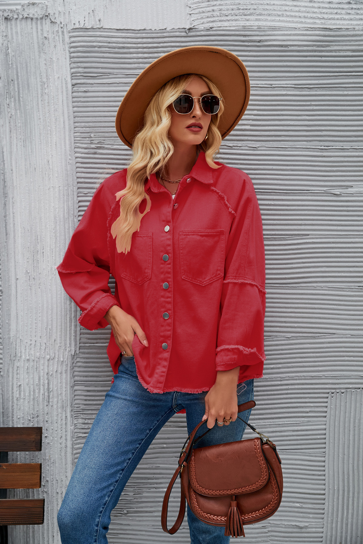 Women's Double-pocket Washed Long-sleeved Denim Coat - Image 8