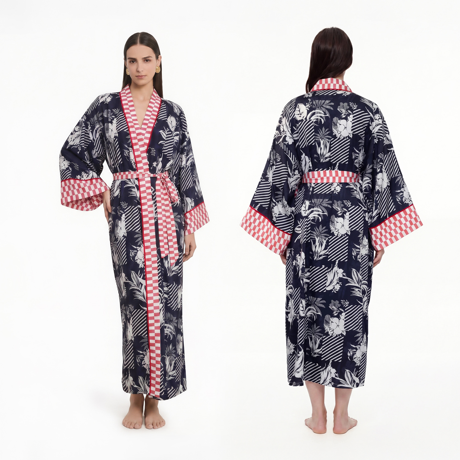SpringSummer Satin Luxury Lace-Up Morning Robe