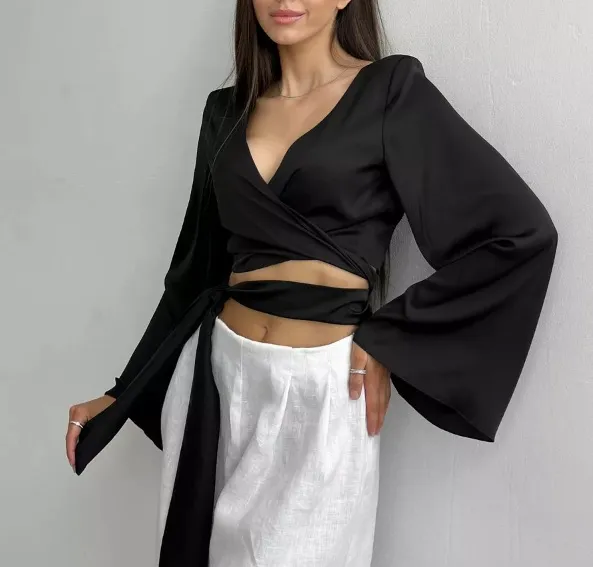 Butyl Acetate Bandage Design Fashion Women's Wear Top Black - Shop at LoveMi