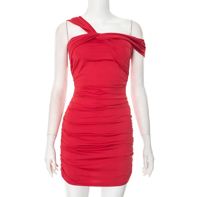 European And American Solid Color Twisted Sexy Sheath Dress Women Red - Shop at LoveMi