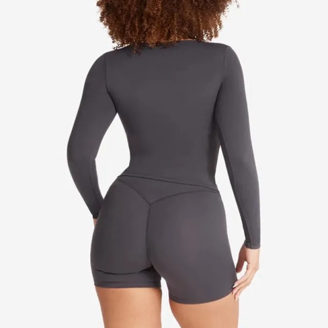Slim Fit Slimming Sports Outerwear Bottoming Shirt Small V neck Yoga Clothes Long Sleeve Charcoal - Shop at LoveMi