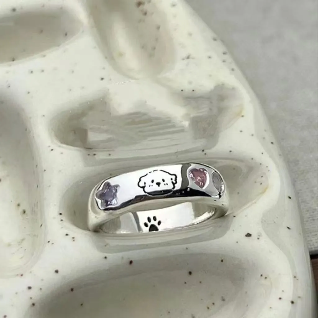Light Luxury Niche Design Ring Gift Non-adjustable - Cute Dog Ring