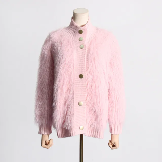 Spring Fashion High Collar Waterproof Mink Velvet Women's Sweater Coat Pink - Shop at LoveMi