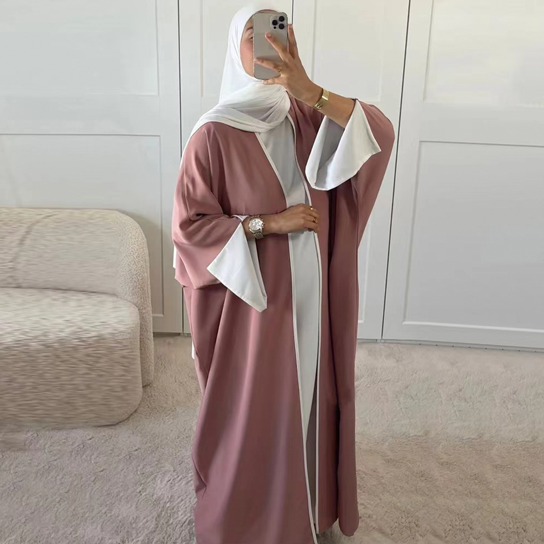 Women's Fashion Color Contrast-side Cardigan Robe